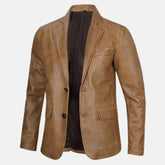 Valnero Notched Lapel Leather Blazer For Men